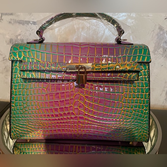 Brand New Vegan Leather Handbag in Purple, Green, and Gold ✨ - Picture 7 of 11